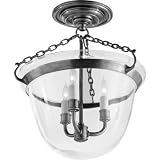 Visual Comfort CHC2109AN Antique Nickel Chart House 3 Light Semi Flush Country Bell Jar Lantern