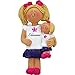 Girl with Doll Personalized Christmas Ornament - Blonde Hair - Handpainted Resin - 3.5