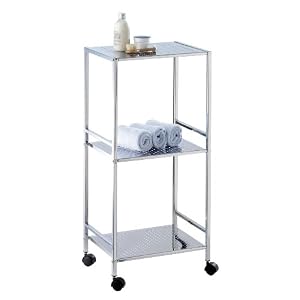 Wenko 17104100 Badwagen Quadro - mit 3 Ablagen und Rollen, 40.5 x 30 x 85 cm, Chrom-Vierkantrohr