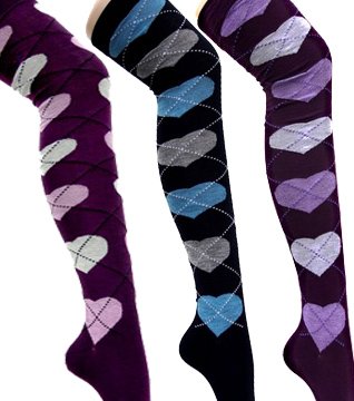 Criss-cross Heart Purple Navy Eggplant Over the Knee Socks-3pack