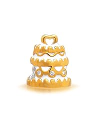 Bling Jewelry Gold Vermeil Wedding Cake Charm Enamel CZ Pandora Compatible