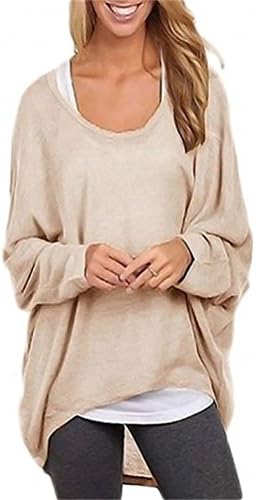 Feminent Women's Fashion Long Batwing Sleeve Loose Oversize Pullover Sweater Top Blouse (S, White)