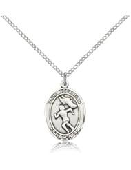 .925 Sterling Silver Saint St. Sebastian / Track & Field Pend 3/4 x 1/2 Inches Athletes/Soldiers-8610- Comes with a SS Lite Curb Chain Neckace And a Black velvet Box