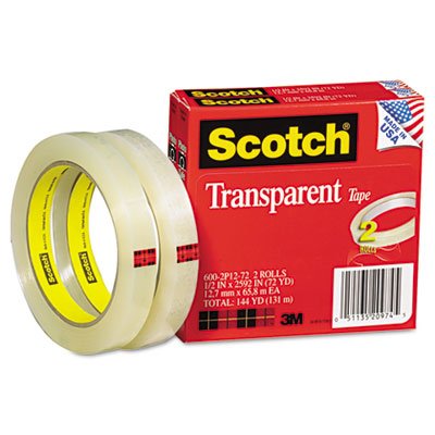 Scotch Transparent Tape, 0.5 x 2592 Inches, 2 Pack (600-2P12-72)