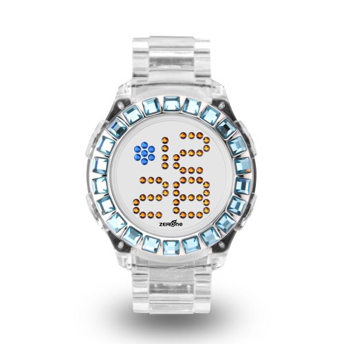 Zerone Bedazzled Transparent Digital Watch (Blue Swarovski Crystal)