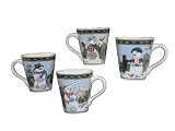 4 PC COFFEE MUGS SET, GIFT MUGS CHRISTMAS SNOWMAN HOLIDAY