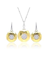 Nickel Free Sterling Silver Pendant & Earring Sets 14K Gold Plated Round Hammered Set