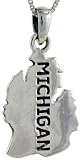 Sterling Silver Michigan State Map Pendant , 1 1/4 (32mm) Tall.