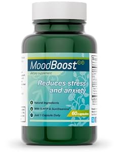 Mood Boost Natural Stress and Anxiety Relief (60 Vegetarian Capsules with 5-HTP, Passion Flower, L-Tyrosine, Suntheanine, Ashwagandha and GABA)