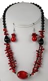Vibrant Red Black Onyx Natural Stone Necklace & Earring Set