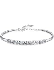 Honeystore Girls 925 Sterling Silver White Gold Plated Bracelet Color White Length 7.7 inch
