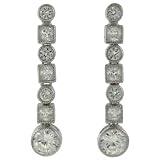 Sterling Silver Round and Princess Cut Drop Cubic Zirconia Drop Earrings by Charles Winston