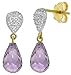 14k Solid Gold Amethyst Drop Earrings title=