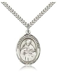 Free Engraving Included Medal- Sterling Silver St. Saint Gabriel Possenti Pendant 1" Oval 7279SS w/24" SG Heavy Curb Chain w/Box Patron Saint of College Students