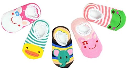 Baby Infant Toddler Newborn Girls Boys Antislip Skid Animal Knit Ankle Socks, Stripes 5 prs