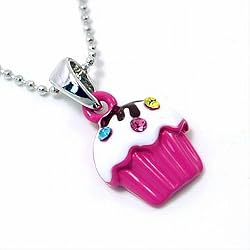 Hot Pink Flat Mini Cupcake Pendant Necklace Fashion Jewelry