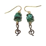 Malachite Earrings 06 Dangle Turquoise Blue Green Music Note Gold Plated Crystal Healing Gemstone Beaded Stacked Natural 1.5