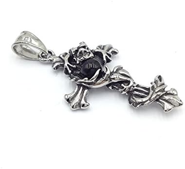 ROVAO Mens Jewelry Stainless Steel Dragon Threw up Bead Surround the Cross Pendant Necklace with 22" Chain-Black Bead
