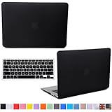 HDE Frosted Rubberized Hard Shell Case + Matching Keyboard Skin for Macbook Air 11.6" A1370 and A1465 models (Black)