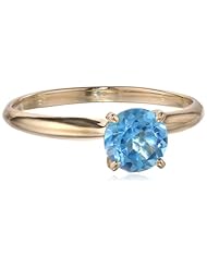 14k Gold 6mm Round Swiss Blue Topaz Gemstone Solitaire Ring (1.00 ct)