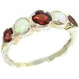 Genuine Solid Sterling Silver Natural Garnet & Fiery Opal Womens High Quality Ring - Finger Sizes 4 to 12 Available