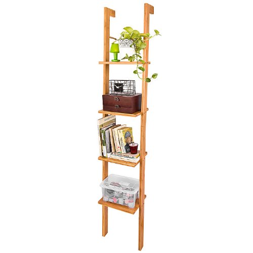 Étagère Murale Style Échelle en Bambou, Étagère de Rangement - 4 étageres, FRG15-B-N Étagère Murale Style Échelle en Bambou, Étagère de Rangement - 4 étageres, FRG15-B-N