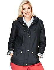 Plus Hooded Waxy Jacket with Linen