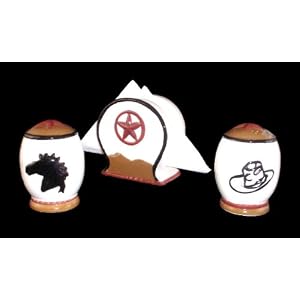 3pc Table Set, Napkin holder, salt and Pepper shakesr western cowboy by Home Decor