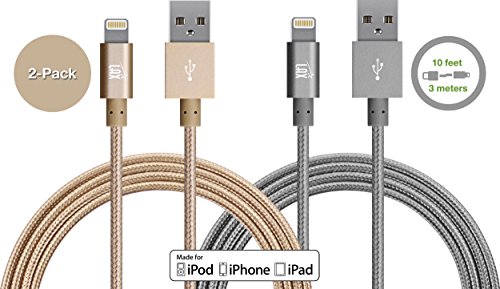 LAX Gadgets Braided Lightning iPhone Charger Cord for iPhone 6s / 6s Plus / 6 / 6 Plus / 5s / 5c / 5 / iPad Air 2 / Air / Mini 4/3/2/Pro - Gold/Gray