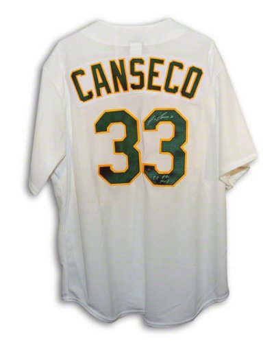 Jose Canseco Autographed Oakland Athletics White Majestic Jersey Inscribed 