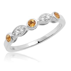 10k White or Yellow Gold Diamond and Citrine Stack Ring