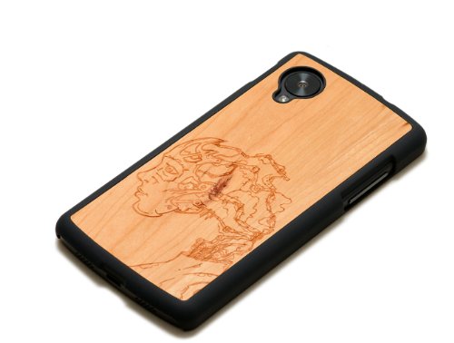 CARVED Matte Black Cherry Wood Case for Google Nexus 5 - Cyborg (N5-BC1K-E-CYBG)