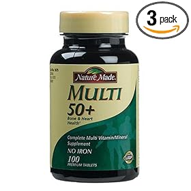 Nature Made Multi 50+ Multi Vitamin/Mineral with Calcium (No Iron), 100 Tablets (Pack of 3)