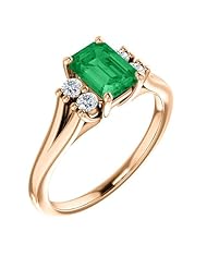 10K Rose Gold 7.00x5.00mm Emerald Cut Chatham Created Emerald and Diamond Ring -- LIFETIME WARRANTY