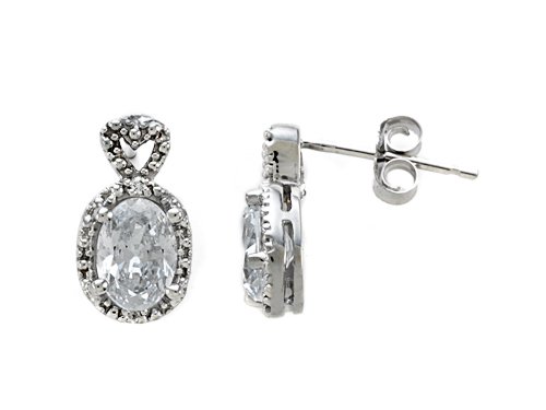 2.81 cttw White Gold Signity by Swarovski Cubic Zirconia (CZ) Earrings with Diamond by Zoe R(tm) - White Gold