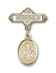 Gold Filled Baby Badge with St. Genevieve Charm and Godchild Badge Pin