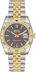 Rolex Datejust Grey Index Dial 18k Yellow Gold Turn-o-Graph Bezel Jubilee Bracelet Mens Watch 116263GYSJ