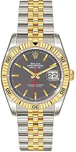Rolex Datejust Grey Index Dial 18k Yellow Gold Turn-o-Graph Bezel Jubilee Bracelet Mens Watch 116263GYSJ