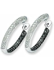 0.9 Carat 14K White Gold Black and White Diamond Hinged Hoop Earrings