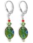 Awesome Green Milano Glass Swarovski Crystal 925 Sterling Silver Leverback Dangle Earrings