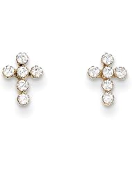 MadiK® Kids 14k Yellow Gold Polished Religious Cross with CZ Post Earrings