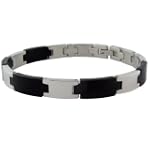 Men's Stainless Steel Link Bracelet with Rubber, 7.75''