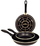 Magefesa Tuscany Black Matte (Gold) Enamel On Steel 7 Inch, 9 Inch & 11 Inch Fry Pan Set (3 Piece)