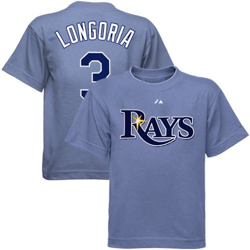 Majestic Tampa Bay Rays #3 Evan Longoria Youth Light Blue Player T-shirt (Large)