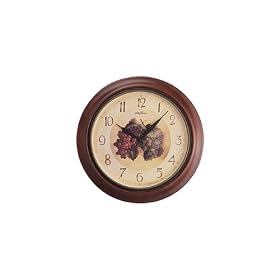 Seth Thomas Vineyard Natural Dial Stained Brown Cherry Finish Wooden Case with Grapes Motif Wall Clock