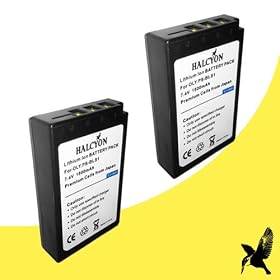 Two Halcyon 1800 mAH Lithium Ion Replacement Battery for Olympus BLS-1 and Olympus Pen Digital E-P1, E-P2, E-P3, E-PL1, E-PL3 SLR Evolt-Series E-40, E-410, E-420, E-450, E-600, E-620