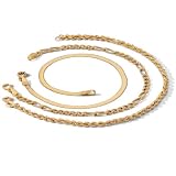 PalmBeach Jewelry 3-Piece 18k/Sterling Silver Anklet Set