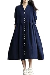Linen/Polyester Peasant Dress/Midi Dress 
