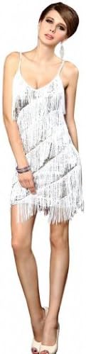Sexy Spaghetti Strap Sequined Tassels Latin Tango Rumba Dance Dress