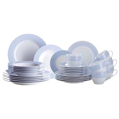 Domestic 923230 Kombiservice 30-teilig Levante mit je 6 Tassen, Untertassen, Desserteller, Teller tief und Teller flach blau